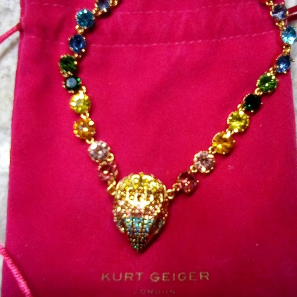 Kurt Geiger Signature Eagle Multicolored Jeweled Gold Collar Necklace